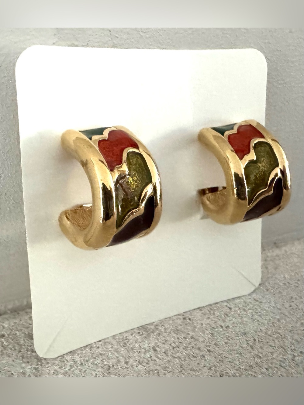 GIVENCHY Vintage Paris New York Enamel Clip Earrings Gold Tone